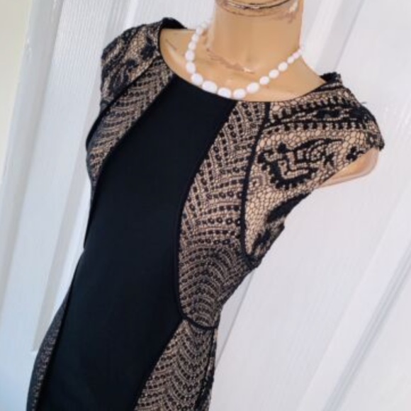 Joseph Ribkoff Black and Beige Lace Dress - Picture 4 of 7